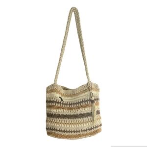 Croft & Barrow Natural Neutral & Brown Tones Crocheted Sling Shoulder Bag